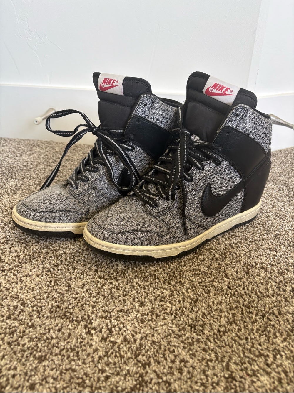 Nike High-Top Wedge Sneakers in Gray, Black and Off-White